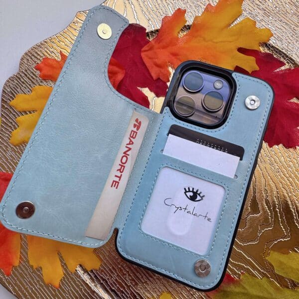 Funda iPhone Wallet corazones turquesa