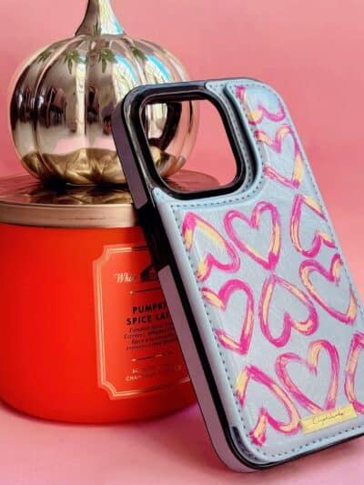 Funda iPhone Wallet corazones turquesa