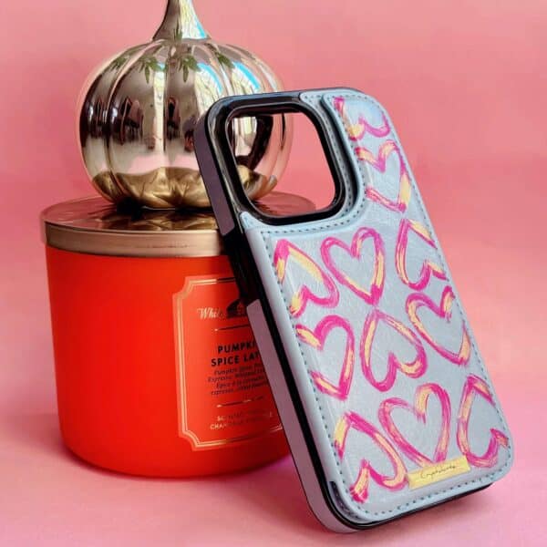 Funda iPhone Wallet corazones turquesa